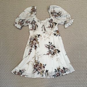 Auguste The Label Cream Floral Puff-Sleeve Mini Dress